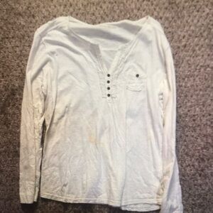 White Long Sleeve Henley Shirt